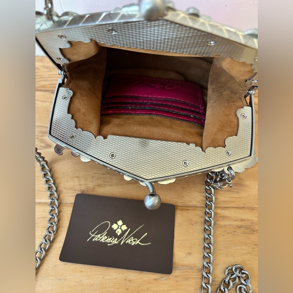 Patricia Nash Rosario Burnished Tooled Framed Clutch Pink Leather Crossbody - Picture 5 of 8